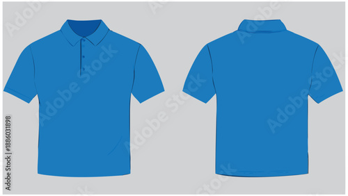 Blue polo shirt front and back view on gray background