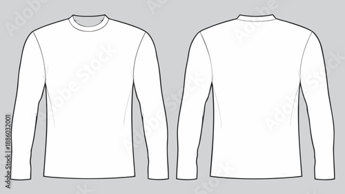 Long sleeve shirt front and back view in simple line drawing style