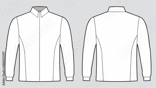 Detailed technical drawing of a long sleeve shirt with collar and cuffs
