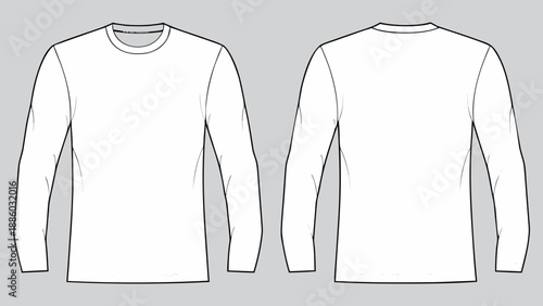 Black and white line drawing of a long sleeve shirt front and back