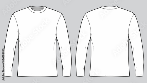 Long sleeve shirt outline drawing front and back view gray background