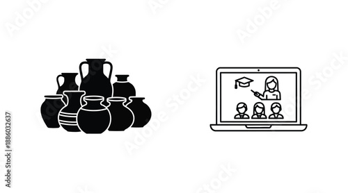 Ancient pottery and digital learning displayed as a striking silhouette