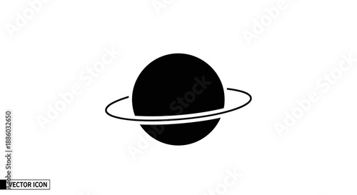 Simple Black Silhouette of a Ringed Planet Icon 1.