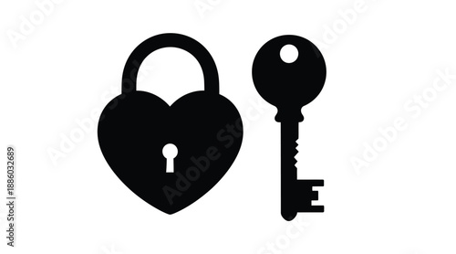 Heart shaped lock with key a symbol of love and security silhouette