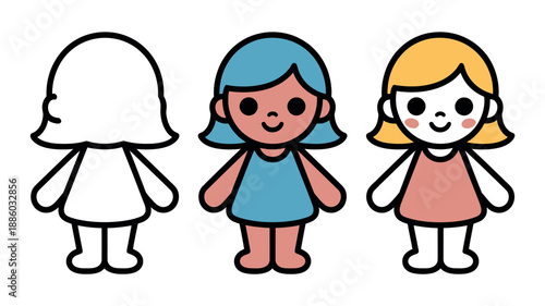 A cartoon illustration of three female characters with different skin tones and outfits