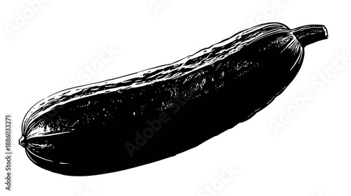 A black and white illustration of a long, dark green vegetable. Isolated on a white background