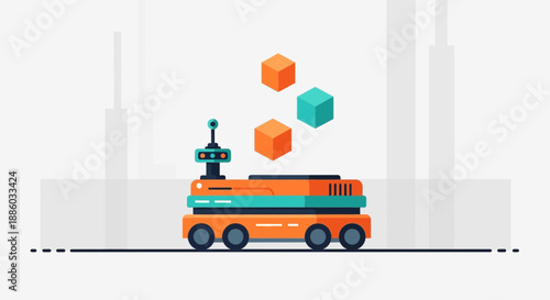 Autonomous Smart Robot Vehicle Processing Digital Data Cubes In A Modern Tech Setting