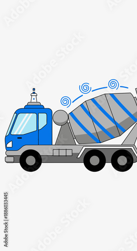 Blue Concrete Mixer Truck Cartoon Illustration For Modern Construction Projects