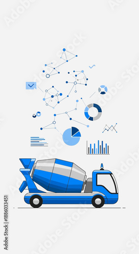 Blue Concrete Mixer Truck Illustrating Smart Construction Technology And Digital Project Management