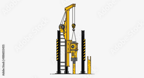 Construction Site Foundation Work With Heavy Duty Pile Driving Machine Vector Illustration