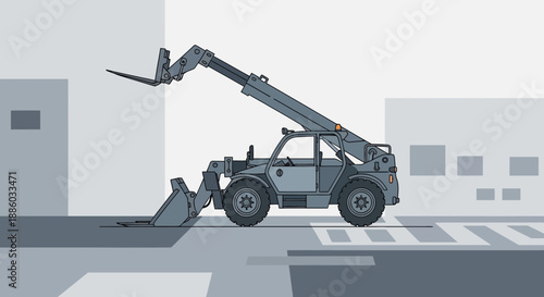 Construction Site Telehandler Forklift Loader Heavy Equipment Design Illustration
