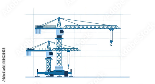 Blue Construction Tower Cranes Symbolizing Urban Development And Infrastructure Growth