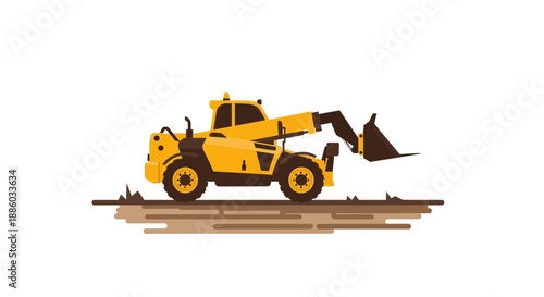 Bright Yellow Telehandler Construction Vehicle Flat Design Illustration Heavy Equipment Machine On