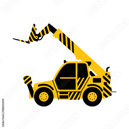 Bright Yellow Telehandler Forklift Vehicle Industrial Machinery Design Element Graphic