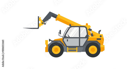 Bright Yellow Telehandler Vehicle Moving Materials On A Construction Site