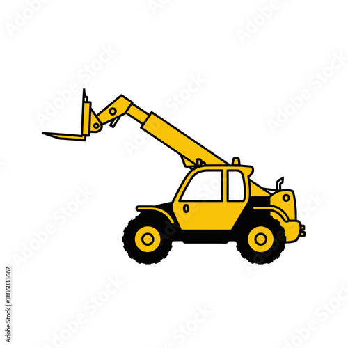 Bright Yellow Telescopic Handler Industrial Construction Equipment Vector Illustration