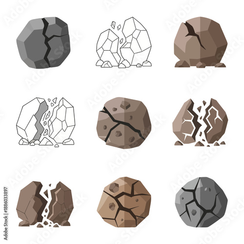 Collection Of Broken And Solid Stone Elements For Game Design Assets Or Destruction Concepts