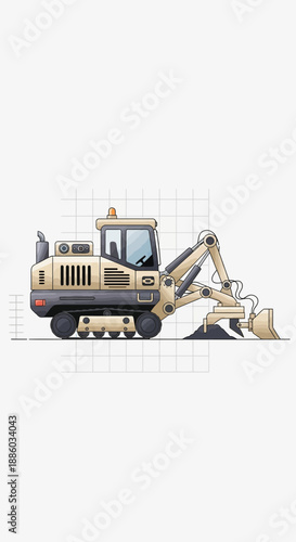 Compact Construction Machine Excavator Digging And Moving Soil Vector Illustration