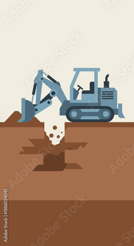 Compact Excavator Digging Earthwork Trench On Construction Site Preparing Ground