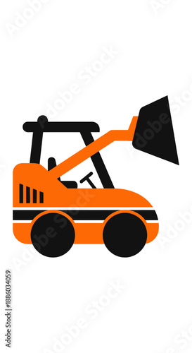 Compact Orange Skid Steer Loader Vector Icon Construction Equipment Illustration Graphic Design