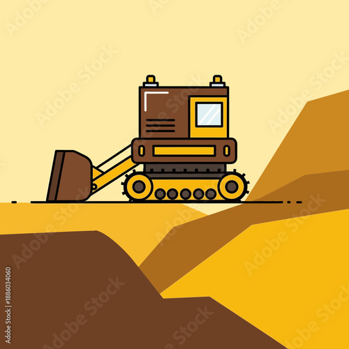 Compact Track Loader Operating On Construction Site Earthwork Project Illustration