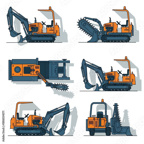Compact Construction Equipment Set For Digging And Trenching Projects Vector Illustration Collection