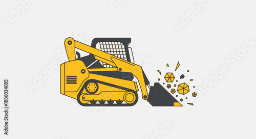 Compact Yellow Skid Steer Loader Moving Geometric Debris Heavy Equipment Construction Illustration