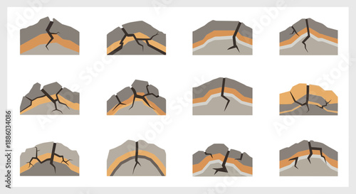 Comprehensive Geological Fault Lines Earth Layers Cross Section Diagrams Set For Study