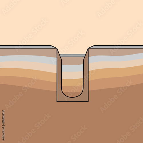 Deep Ground Cross Section With Open Trench Illustrating Construction Excavation Work