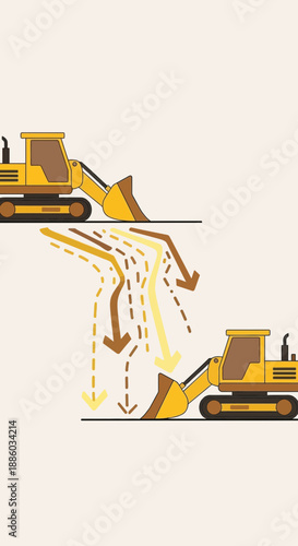 Construction Machinery Moving Earth Efficiently Between Elevated Work Platforms