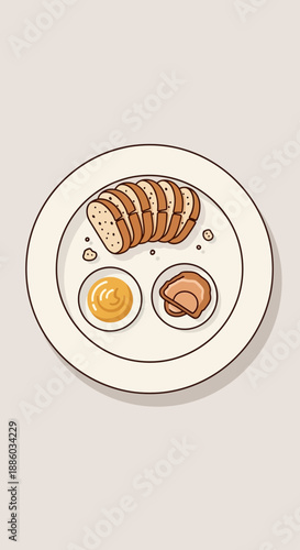 Delicious Breakfast Plate With Sliced Bread And Savory Spreads Minimalist Illustration