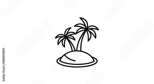 Simple Line Art Icon of a Tropical Island with Palm Trees.