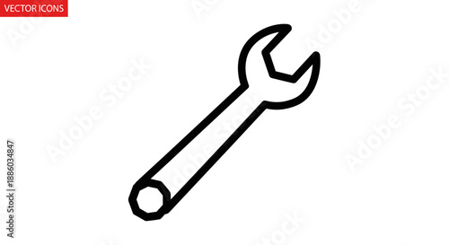 Simple Line Art Icon of a Wrench Tool.