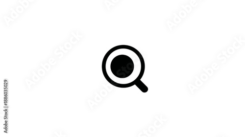 A minimalist icon of a magnifying glass, rendered in black against a bright white background