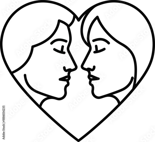 Symbol of love and connection two profiles facing each other within a heart shape