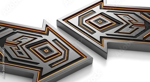 Wallpaper Mural Two stylized arrows, detailed with geometric patterns and illuminated edges, point towards each other Torontodigital.ca