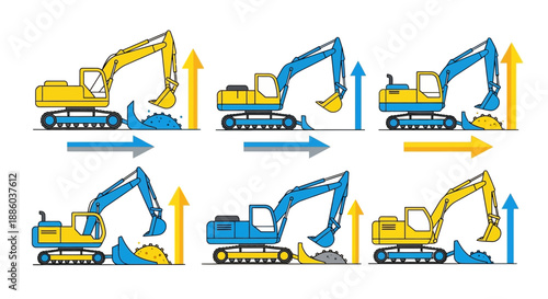 Detailed Guide To Excavator Operation Stages And Material Handling Process Infographic Vector