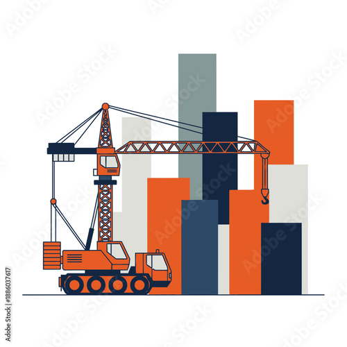 Dynamic Construction Crane Building Future City Development Metrics Visual