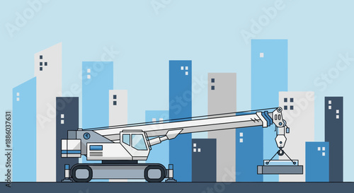 Dynamic Construction Crane Operating On A Modern Urban Development Site Illustration