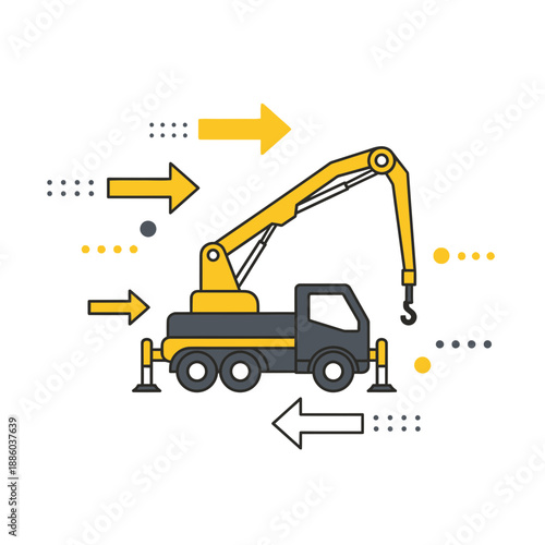 Dynamic Construction Crane Truck With Arrows Depicting Operational Efficiency And Flow