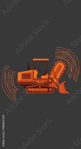 Dynamic Construction Equipment Digging Trenches With Advanced Rotary Saw Vector Illustration