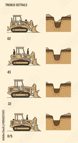 Detailed Illustration Of Trench Excavation By Heavy Machinery For Construction Projects