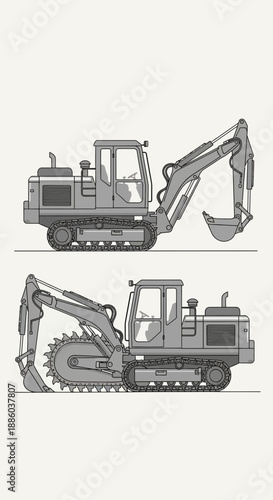 Detailed Vector Illustration Of Heavy Earthmoving Equipment For Engineering Tasks