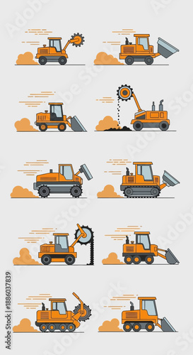 Dynamic Construction Vehicles Working On Site Moving Earth And Shaping Landscapes