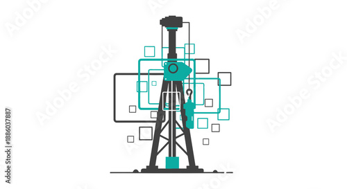 Digital Oil Drilling Rig Vector Illustration With Innovative Energy Technology Concepts