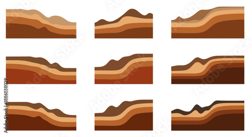 Diverse Earth Ground Layers Vector Illustration Set Showing Soil Profiles