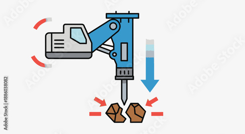 Dynamic Hydraulic Hammer Crushing Stone In Construction Industry Minimalist Flat Design Process Icon