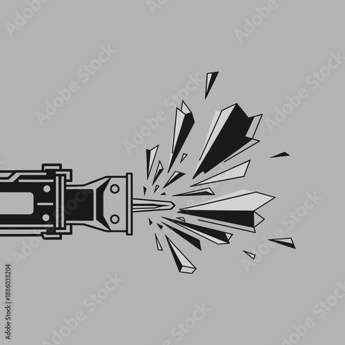 Dynamic Impact Tool Shattering Abstract Surface Creating Geometric Fragments