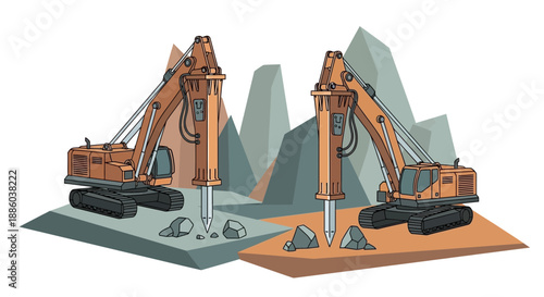 Dynamic Industrial Demolition Excavators Employing Hydraulic Hammers For Groundbreaking Tasks