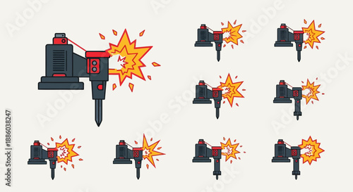 Dynamic Industrial Jackhammer Vector Art With Energetic Demolition Impact Graphics